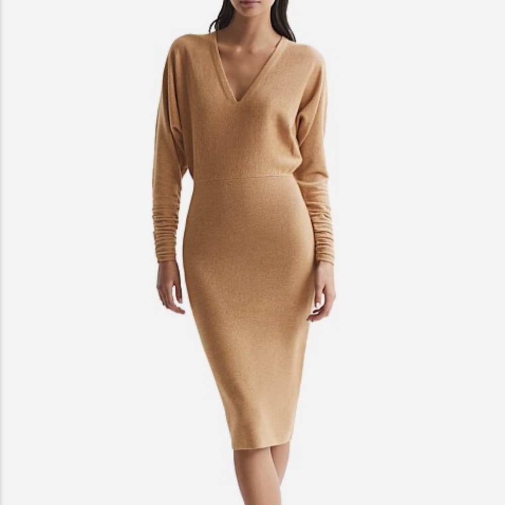 Reiss Ruched Sleeve Knotted "Jenna" Midi Dress